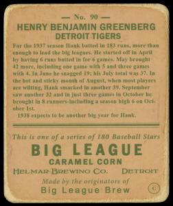 Picture, Helmar Brewing, R319-Helmar Card # 90, Hank GREENBERG (HOF), Batting Stance, Detroit Tigers
