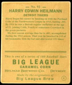Picture, Helmar Brewing, R319-Helmar Card # 92, Harry HEILMANN (HOF), Swinging, Detroit Tigers