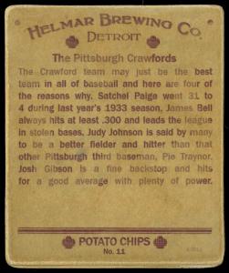 Picture, Helmar Brewing, R321-Helmar Card # 11, Josh GIBSON, Cool Papa BELL, Satchel PAIGE & Judy JOHNSON, NEGRO LEAGUES, Pittsburgh Crawfords