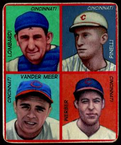 Picture of Helmar Brewing Baseball Card of Ernie LOMBARDI (HOF); Babe Pinelli; Johnny Vander Meer; Bill Werber;, card number 17 from series R321-Helmar