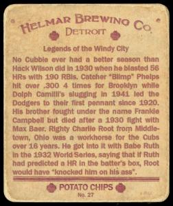 Picture, Helmar Brewing, R321-Helmar Card # 27, Dolph Camilli; Babe Phelps; Charlie Root; Hack WILSON (HOF);, NL NATIONAL, Chicago Cubs