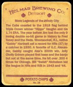Picture, Helmar Brewing, R321-Helmar Card # 28, Charlie Grimm; Gabby HARTNETT (HOF); Bill Nicholson & Hippo Vaughn, NL NATIONAL, Chicago Cubs