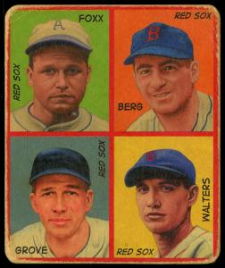 Picture of Helmar Brewing Baseball Card of Jimmy FOXX (HOF); Moe Berg; Lefty GROVE (HOF); Bucky Walters, card number 42 from series R321-Helmar