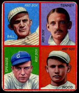 Picture of Helmar Brewing Baseball Card of Neal Ball; Fred Tenney; Tris SPEAKER (HOF); Joe Wood;, card number 44 from series R321-Helmar