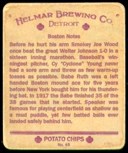 Picture, Helmar Brewing, R321-Helmar Card # 45, Cy YOUNG (HOF); Babe RUTH (HOF); Joe Wood; Tris SPEAKER (HOF);, AL AMERICAN, Boston Red Sox