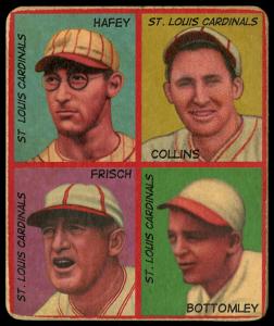 Picture of Helmar Brewing Baseball Card of Chick HAFEY (HOF); Ripper Collins; Frank FRISCH (HOF); Jim BOTTOMLEY (HOF);, card number 55 from series R321-Helmar