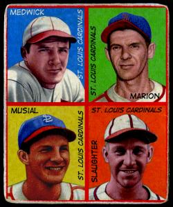 Picture of Helmar Brewing Baseball Card of Joe MEDWICK (HOF); Marty Marion; Stan MUSIAL (HOF); Enos SLAUGHTER (HOF);, card number 56 from series R321-Helmar