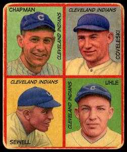 Picture of Helmar Brewing Baseball Card of Ray Chapman; Stan COVELESKI; Joe SEWELL; George Uhle;, card number 62 from series R321-Helmar