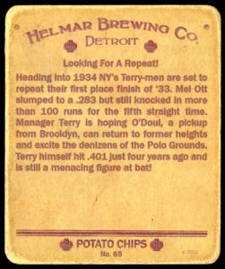 Picture, Helmar Brewing, R321-Helmar Card # 65, Carl HUBBELL (HOF); Lefty O'Doul; Bill TERRY (HOF); Mel OTT (HOF);, NL NATIONAL, New York Giants