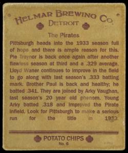 Picture, Helmar Brewing, R321-Helmar Card # 6, Arky VAUGHAN (HOF); Lloyd WANER (HOF); Paul WANER (HOF); Pie TRAYNOR (HOF);, NL NATIONAL, Pittsburgh Pirates