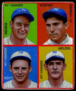 Picture, Helmar Brewing, R321-Helmar Card # 76, Lou GEHRIG, Mark Koenig, Waite Hoyt & Bob Meusel, AL AMERICAN, New York Yankees