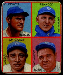 Picture, Helmar Brewing, R321-Helmar Card # 77, Earle COMBS, Herb PENNOCK, Tony LAZZERI & Babe RUTH, AL AMERICAN, New York Yankees