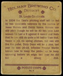 Picture, Helmar Brewing, R321-Helmar Card # 9, Dizzy Dean (HOF); Jessee Haines (HOF); Dazzy Vance (HOF); Pepper Martin;, NL NATIONAL, St Louis Cardinals