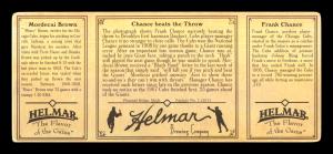 Picture, Helmar Brewing, T202-Helmar Card # 3, Frank CHANCE; Mordecai BROWN;, Chance beats the throw, Chicago Cubs