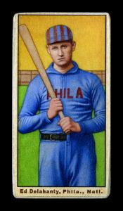 Picture, Helmar Brewing, T206-Helmar Card # 411, Ed DELAHANTY (HOF), Striped cap, Philadelphia Phillies