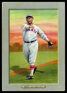 Picture, Helmar Brewing, T3-Helmar Card # 105, Carl Mays, Stepping forward with throw near line, New York Giants