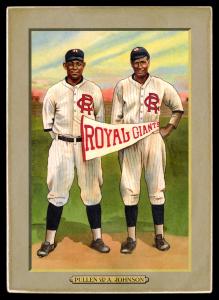 Picture, Helmar Brewing, T3-Helmar Card # 113, Neal Pullen, Ajay Johnson, with team banner, Philadelphia Royal Giants