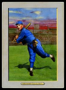 Picture, Helmar Brewing, T3-Helmar Card # 13, Jimmy Sheckard, batting, blue uniform, Chicago Cubs