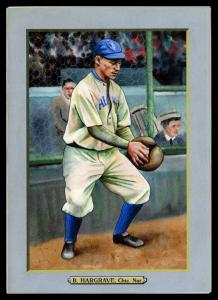 Picture, Helmar Brewing, T3-Helmar Card # 157, Hargrave, Bubbles, Catcher's mitt, wire fencing, Chicago Cubs
