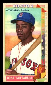 Picture, Helmar Brewing, This Great Game 1960s Card # 108, Jose Tartabull, Bat on shoulder, looking sad, Boston Red Sox