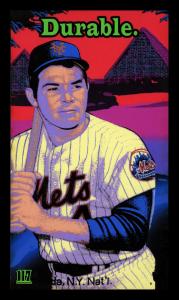 Picture, Helmar Brewing, This Great Game 1960s Card # 117, Ron Swoboda, Bat on shoulder. Pink/blue background, New York Mets