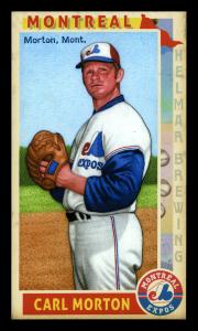 Picture, Helmar Brewing, This Great Game 1960s Card # 120, Carl Morton, Set positon, all blue sky, Montreal Expos