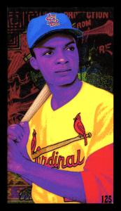 Picture, Helmar Brewing, This Great Game 1960s Card # 125, Curt Flood, Bat on shoulder; elbow and up, blue cap, St. Louis Cardinals
