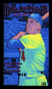 Picture, Helmar Brewing, This Great Game 1960s Card # 136, Duke SNIDER (HOF), Afterswing; looking at long hit, Los Angeles Dodgers
