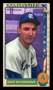 Picture, Helmar Brewing, This Great Game 1960s Card # 142, Dave Wickersham, Purple hue; chain link fence behind, Kansas City Athletics