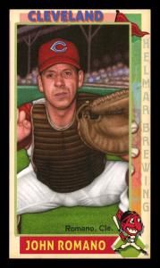 Picture, Helmar Brewing, This Great Game 1960s Card # 159, Johnny Romano, Catching pose, Cleveland Indians