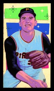 Picture, Helmar Brewing, This Great Game 1960s Card # 16, Vern Law, Smiling, looking up. Glove mostly obscures lettering on uniform. All-Star format., Pittsburgh Pirates