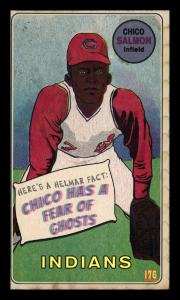 Picture, Helmar Brewing, This Great Game 1960s Card # 176, Chico Salmon, Card back: Fielding position, hands on knees, Cleveland Indians