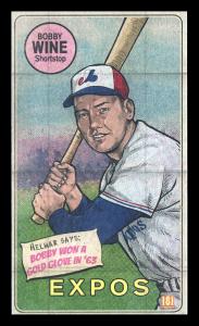 Picture, Helmar Brewing, This Great Game 1960s Card # 181, Bobby Wine, End of practice swing, Montreal Expos