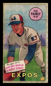 Picture, Helmar Brewing, This Great Game 1960s Card # 183, Ron Fairly, close side view batting stance, Montreal Expos