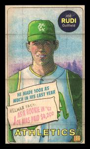 Picture, Helmar Brewing, This Great Game 1960s Card # 186, Joe Rudi, head/shoulders batting pose, Oakland Athletics