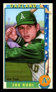 Picture, Helmar Brewing, This Great Game 1960s Card # 186, Joe Rudi, head/shoulders batting pose, Oakland Athletics