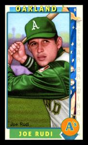 Picture, Helmar Brewing, This Great Game 1960s Card # 186, Joe Rudi, head/shoulders batting pose, Oakland Athletics