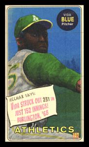 Picture, Helmar Brewing, This Great Game 1960s Card # 187, Vida Blue, Glove, hand at waiste, Oakland Athletics