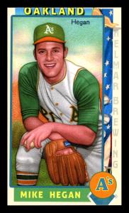 Picture, Helmar Brewing, This Great Game 1960s Card # 188, Mike Hegan, Arms across knee; ball, glove, Oakland Athletics