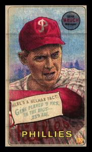 Picture, Helmar Brewing, This Great Game 1960s Card # 190, Gene Mauch, Hitting grounder, Philadelphia Phillies