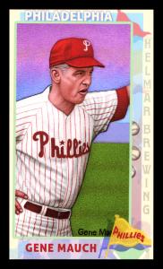 Picture, Helmar Brewing, This Great Game 1960s Card # 190, Gene Mauch, Hitting grounder, Philadelphia Phillies