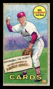 Picture, Helmar Brewing, This Great Game 1960s Card # 192, Red SCHOENDIST (HOF), at viewer; batting stance, St. Lous Cardinals