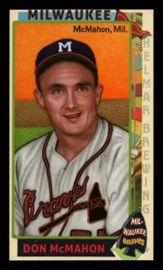 Picture, Helmar Brewing, This Great Game 1960s Card # 202, Don McMahon, Portrait, orange sky, Milwaukee Braves