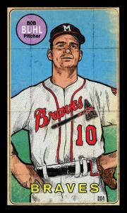 Picture, Helmar Brewing, This Great Game 1960s Card # 204, Bob Buhl, Middle of thow; face contorted., Milwaukee Braves