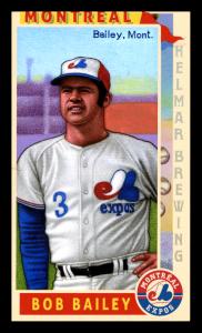 Picture, Helmar Brewing, This Great Game 1960s Card # 209, Bob Bailey, hand on hip, leaning on bat, Montreal Expos