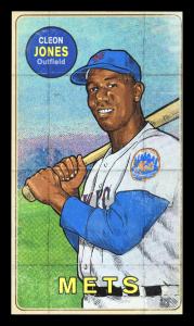 Picture, Helmar Brewing, This Great Game 1960s Card # 213, Cleon Jones, belt up, posed batting, pink in sky, New York Mets