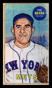 Picture, Helmar Brewing, This Great Game 1960s Card # 215, Yogi BERRA (HOF), Belt up batting stance, New York Mets