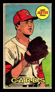 Picture, Helmar Brewing, This Great Game 1960s Card # 216, Larry Jaster, mitt up for return toss, St. Louis Cardinals