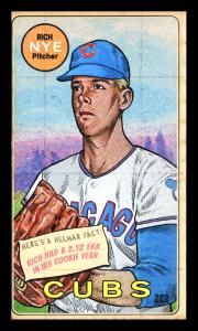 Picture, Helmar Brewing, This Great Game 1960s Card # 222, Rich Nye, Top of wind up, Chicago Cubs