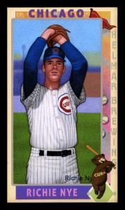 Picture, Helmar Brewing, This Great Game 1960s Card # 222, Rich Nye, Top of wind up, Chicago Cubs